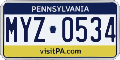 PA license plate MYZ0534