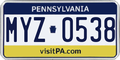 PA license plate MYZ0538
