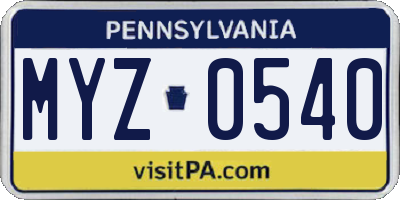 PA license plate MYZ0540