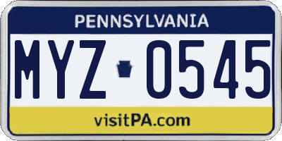 PA license plate MYZ0545