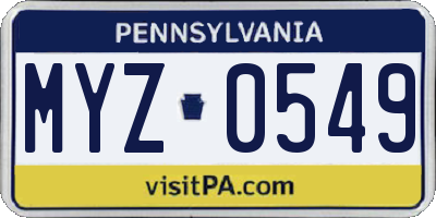 PA license plate MYZ0549
