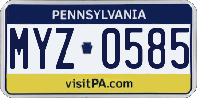 PA license plate MYZ0585