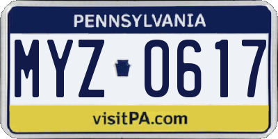 PA license plate MYZ0617