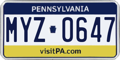 PA license plate MYZ0647