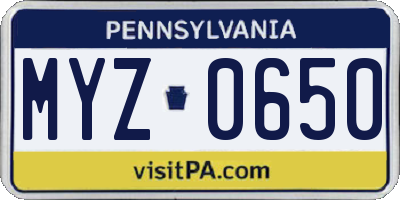 PA license plate MYZ0650