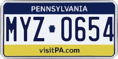 PA license plate MYZ0654