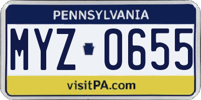 PA license plate MYZ0655