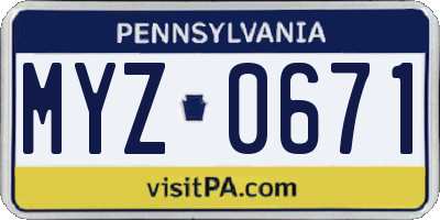 PA license plate MYZ0671