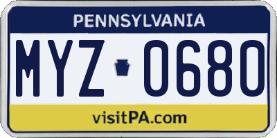 PA license plate MYZ0680