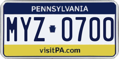 PA license plate MYZ0700