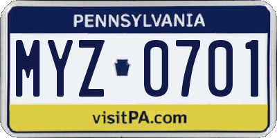 PA license plate MYZ0701