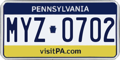 PA license plate MYZ0702