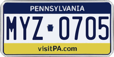 PA license plate MYZ0705