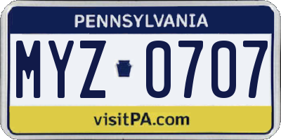PA license plate MYZ0707