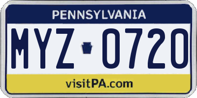 PA license plate MYZ0720