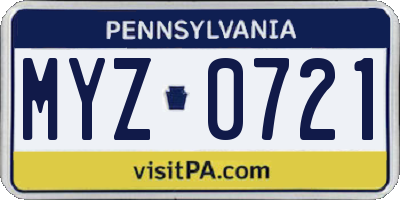 PA license plate MYZ0721