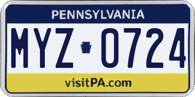 PA license plate MYZ0724