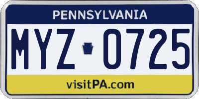 PA license plate MYZ0725