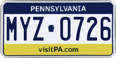 PA license plate MYZ0726
