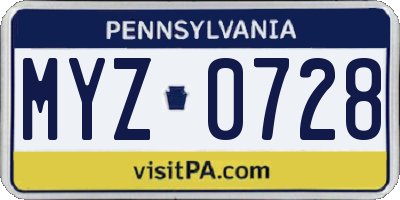 PA license plate MYZ0728