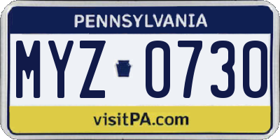 PA license plate MYZ0730