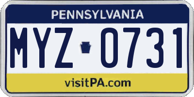 PA license plate MYZ0731