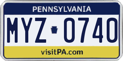 PA license plate MYZ0740