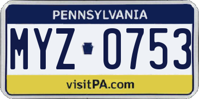 PA license plate MYZ0753