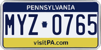 PA license plate MYZ0765