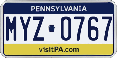 PA license plate MYZ0767