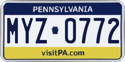 PA license plate MYZ0772