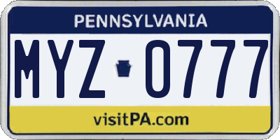 PA license plate MYZ0777