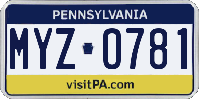 PA license plate MYZ0781