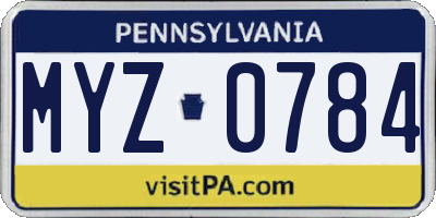 PA license plate MYZ0784