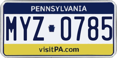 PA license plate MYZ0785