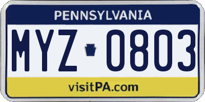 PA license plate MYZ0803