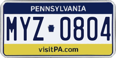 PA license plate MYZ0804