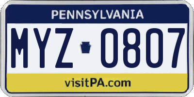 PA license plate MYZ0807