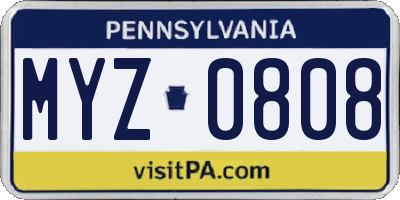 PA license plate MYZ0808