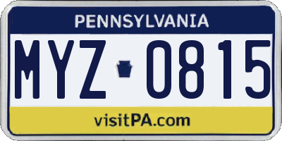 PA license plate MYZ0815