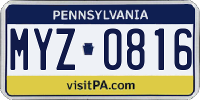 PA license plate MYZ0816
