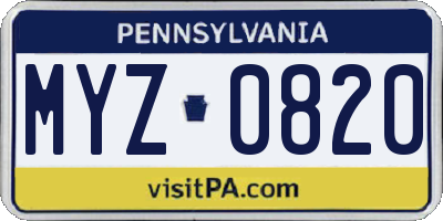 PA license plate MYZ0820