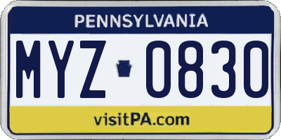 PA license plate MYZ0830