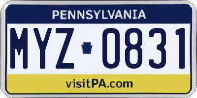 PA license plate MYZ0831