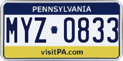 PA license plate MYZ0833
