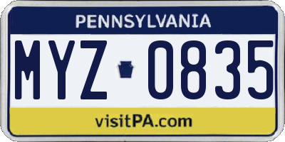 PA license plate MYZ0835