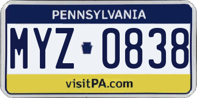 PA license plate MYZ0838