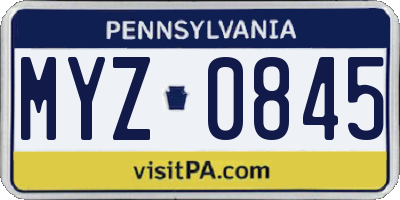 PA license plate MYZ0845
