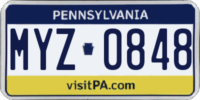PA license plate MYZ0848