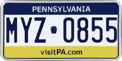 PA license plate MYZ0855